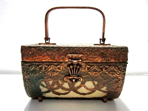 1950's metal hinged box hand bag bird pattern|1950s Box Metal Vintage Bags, Handbags & Cases.